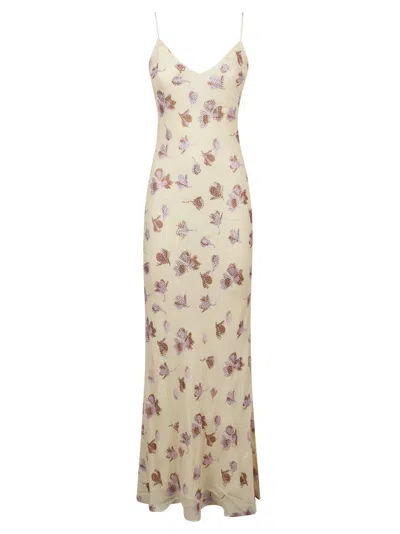 Self-portrait Floor-length Yellow Floral Evening Dress With Spaghetti Straps In White