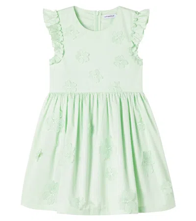 Self-portrait Kids' Floral-appliqué Cotton Dress In Green