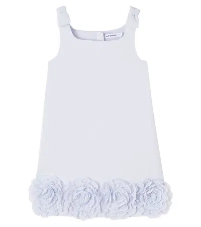 Self-portrait Kids' Floral-appliqué Crêpe Dress In Blue