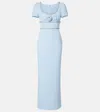 Self-portrait Bow-detailed Crystal-embellished Crepe Maxi Dress In Blue
