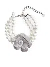 Self-portrait Floral-appliqué Faux-pearl Bracelet In Silver
