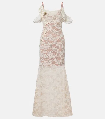 Self-portrait Floral-appliqué Lace Gown In Gray