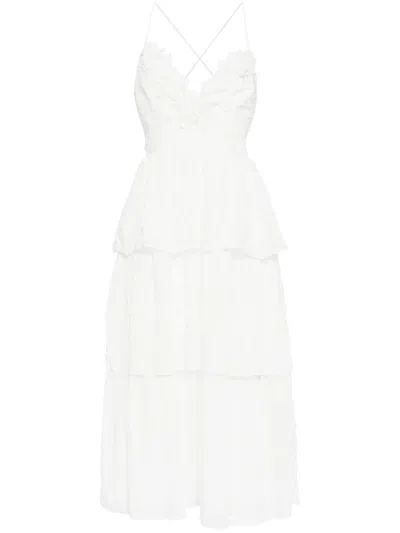 Self-portrait Floral Appliqué Layered Midi Dress In White