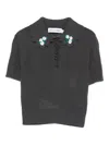 Self-portrait Floral-appliqué Polo Shirt In Gray