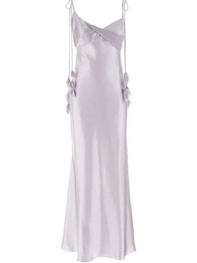 SELF-PORTRAIT FLORAL-APPLIQUÉ SATIN DRESS