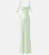 Self-portrait Floral-appliqué Satin Gown In Green