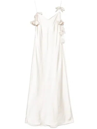 SELF-PORTRAIT FLORAL-APPLIQUÉ SATIN MAXI DRESS