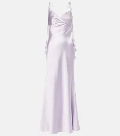 SELF-PORTRAIT FLORAL-APPLIQUÉ SATIN MAXI DRESS