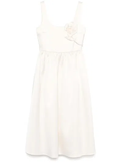 SELF-PORTRAIT FLORAL-APPLIQUÉ SATIN MIDI DRESS