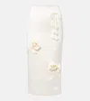 Self-portrait Satin Midi Skirt With 3d Flowers In White