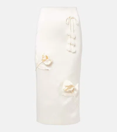 Self-portrait Satin Midi Skirt With 3d Flowers In Neutral