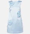 Self-portrait Floral-appliqué Satin Minidress In Blue