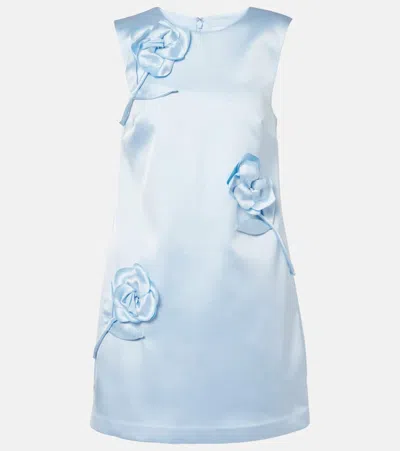Self-portrait Floral-appliqué Satin Minidress In Blue
