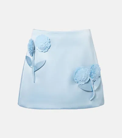 Self-portrait Floral-appliqué Satin Miniskirt In Blue