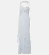 Self-portrait Georgette Flower-appliqué Gown In Blue