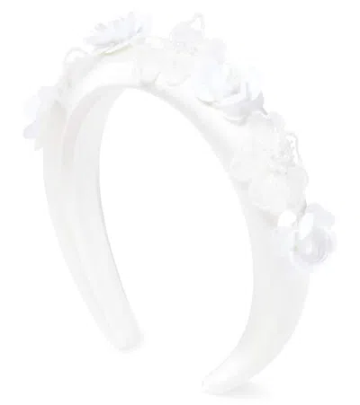 Self-portrait Kids' Floral-appliqué Silk Headband In White