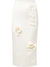 Self-portrait Satin Midi Skirt With 3d Flowers In Neutrals