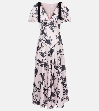 Self-portrait Floral Bow-detail Satin Midi Dress In Pink