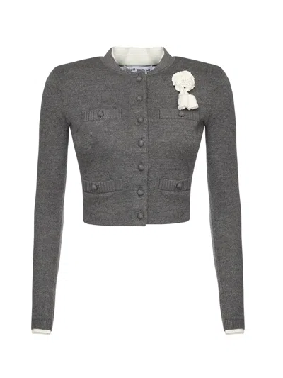 Self-portrait Floral Cardigan In Gray