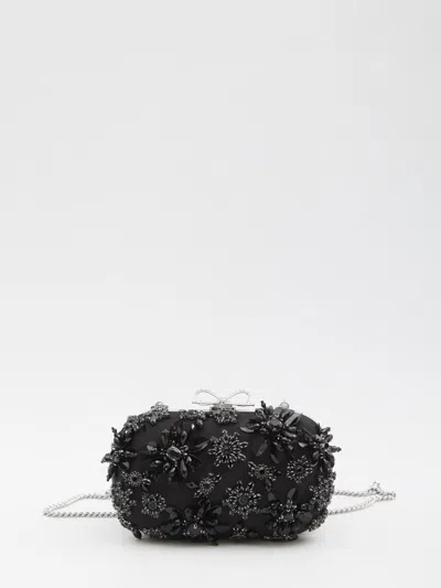 Self-portrait Floral Crystal Clutch Bag In Black