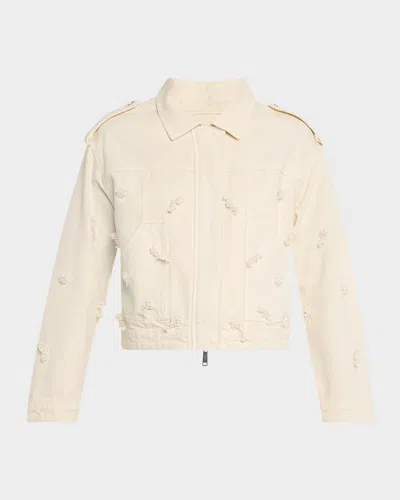 SELF-PORTRAIT FLORAL DENIM JACKET