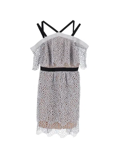 Pre-owned Self-portrait Floral-detail Mini Dress In Gray