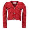 Self-portrait Melange Knit Cardigan In Red Wool In Red