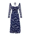 Self-portrait Cutout Pleated Floral-print Chiffon Midi Dress In Blue
