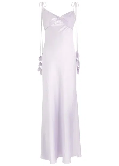 SELF-PORTRAIT SELF-PORTRAIT FLORAL-EMBELLISHED SATIN MAXI SLIP DRESS