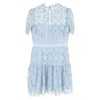 Self-portrait Floral-embroidered Lace Mini Dress In Light Blue Polyester In Blue