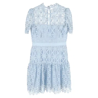 Self-portrait Floral-embroidered Lace Mini Dress In Light Blue Polyester