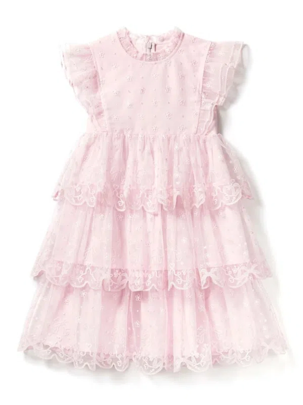 Self-portrait Kids' Floral-embroidered Tulle Dress In Pink | ModeSens