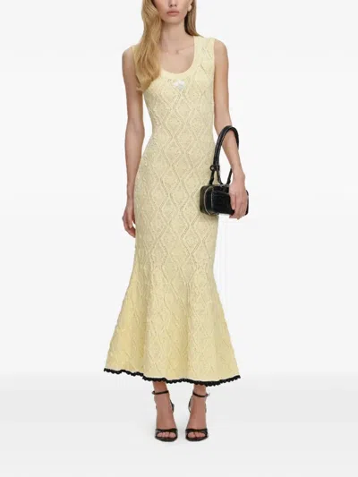 Self-portrait Floral Embroidery Midi Dress In Yellow