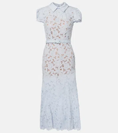 Self-portrait Floral Guipure Lace Midi Dress In Blue