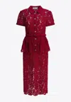Self-portrait Bordeaux Lace Peplum Midi Dress In Burgundy