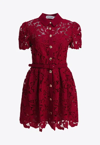 Self-portrait Floral Lace Belted Mini Dress In Red