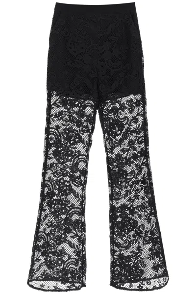 Self-portrait Floral Lace Bootcut Pants For Women In Black