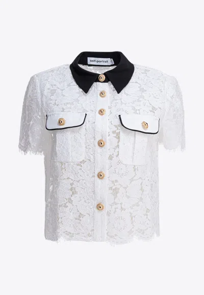 Self-portrait Floral Lace Cropped Top In White