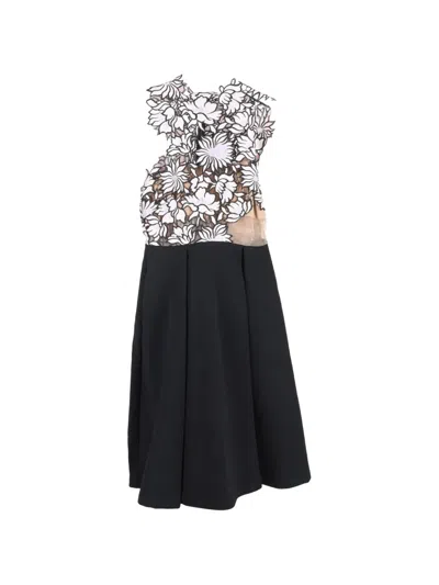 Pre-owned Self-portrait Floral-lace Detailed Midi Dress In Black
