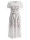 Self-portrait Ivory Organic Cotton Lace Diamante Trim Midi Dress