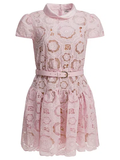 Self-portrait Womens Pink Floral-lace Cap-sleeves Woven Mini Dress