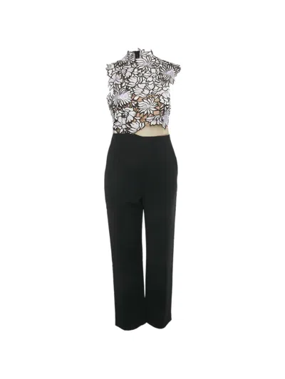 Pre-owned Self-portrait Floral-lace Jumpsuit In Black