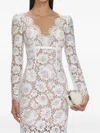 Self-portrait Floral-lace Long-sleeve Midi Dress In White