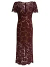 Self-portrait Womens Burgundy Floral Lace Bow-embellished Woven Midi Dress