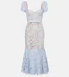 Self-portrait Womens Blue Corset-bodice Short-sleeve Lace Midi Dress In Blue