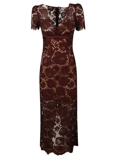 Self-portrait Self Portrait Burgundy Floral Lace Midi Dress In Brown
