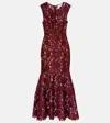 Self-portrait Floral Lace Midi Dress In Burgundy