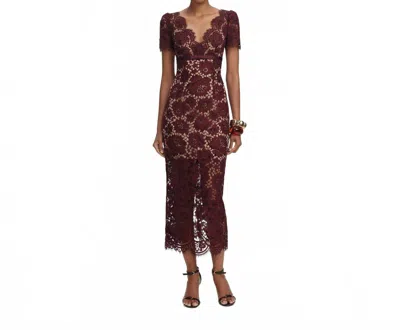 Self-portrait Self Portrait Burgundy Floral Lace Midi Dress In Brown