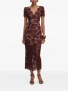 Self-portrait Womens Burgundy Floral Lace Bow-embellished Woven Midi Dress In Red
