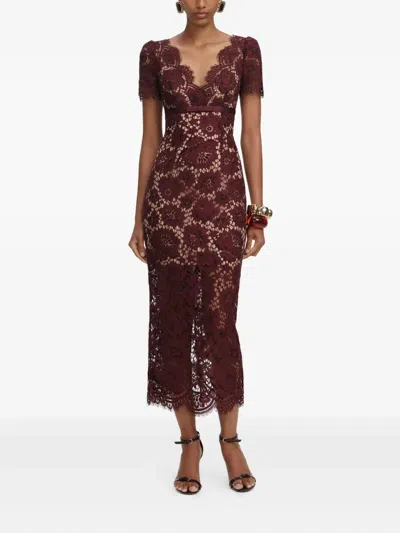 Self-portrait Maroon Floral Lace Midi Dress In Burgundy